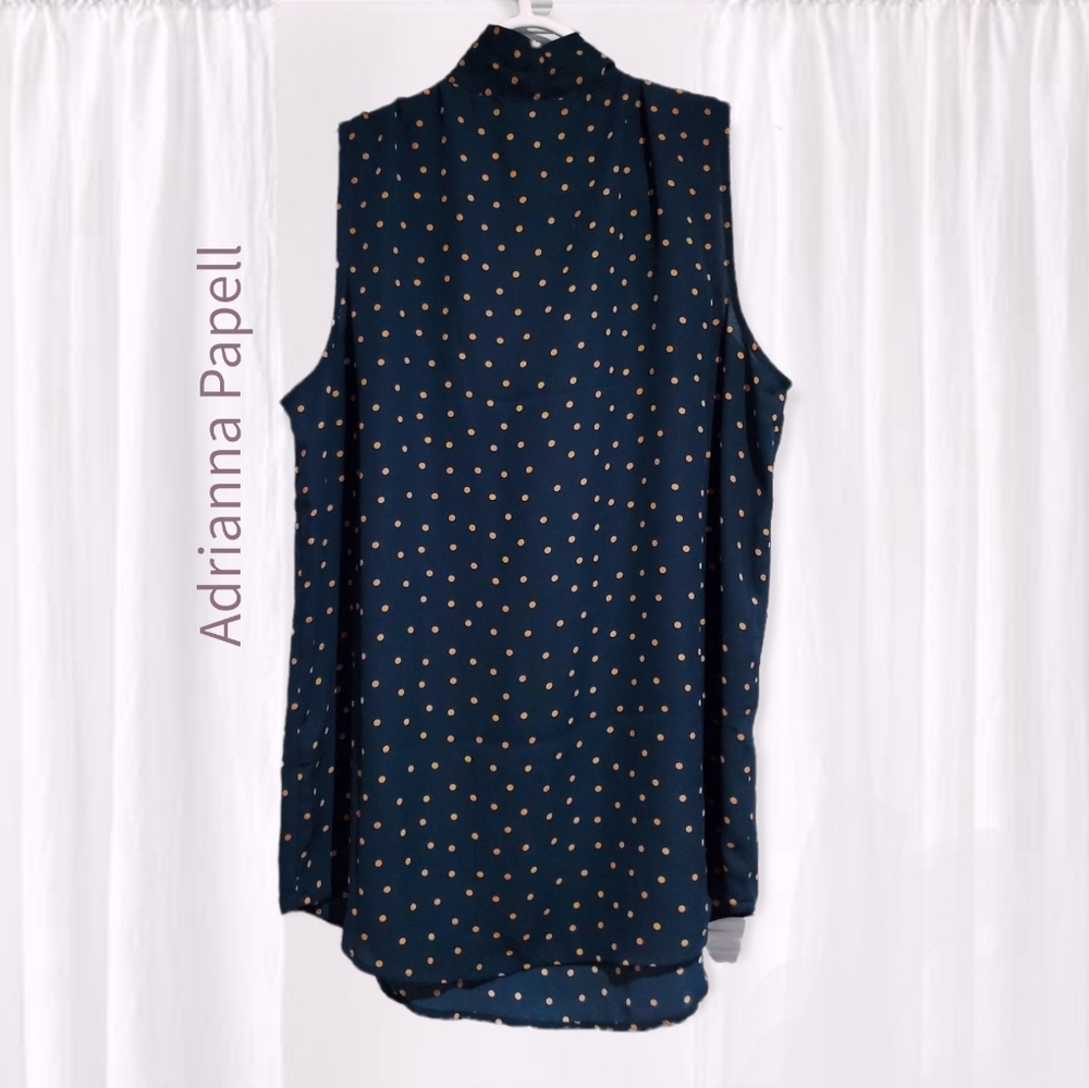 Adrianna Papell Sleeveless Polka Dot Tie Neck Blouse - Picture 10 of 15